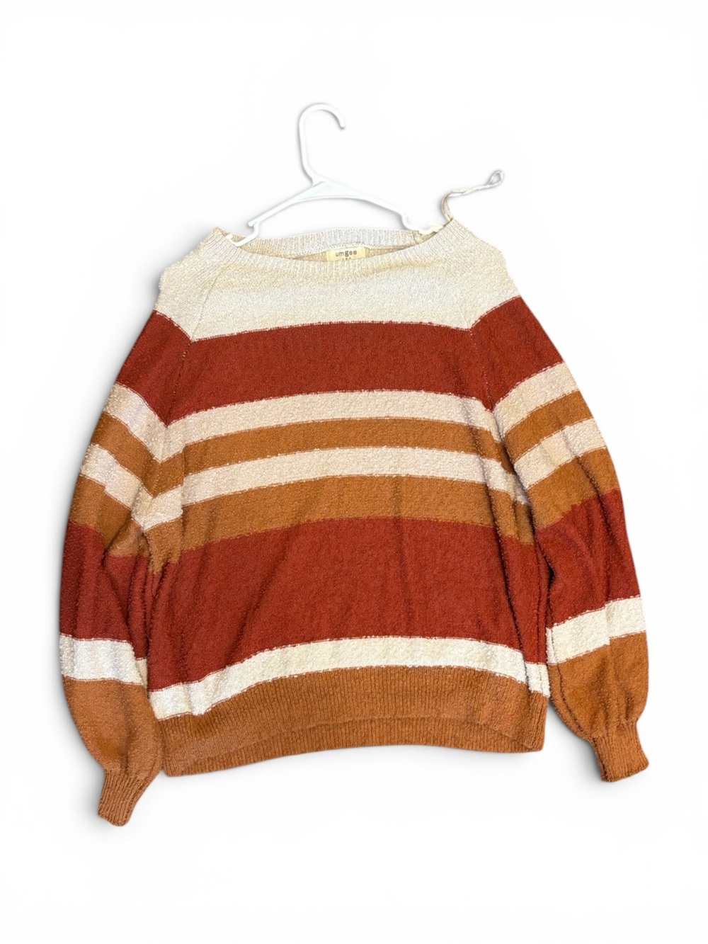 Striped Cozy Knit Sweater in Cream, Rust & Tan - Women's size L